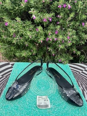 CHANEL PVC serial#GO2819 clear balerina flats 37 1/2 with Pearl Polka Studs-used